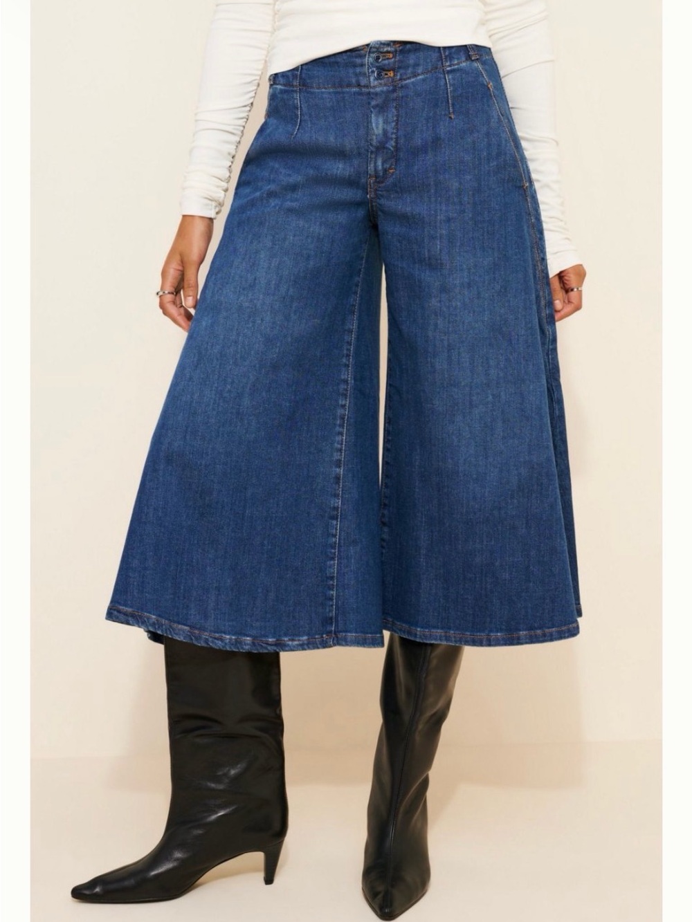Pilcro Skirty High Rise Cropped Wide Leg Blue Denim Jeans - 25